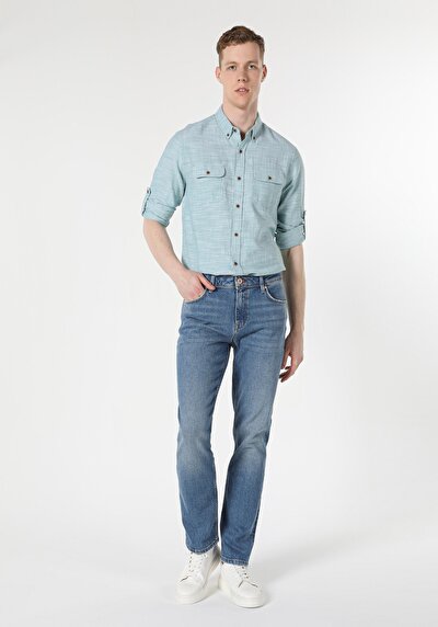 Image de 045 David Pantalon Bleu Straight Leg  En  Regular Fit Homme