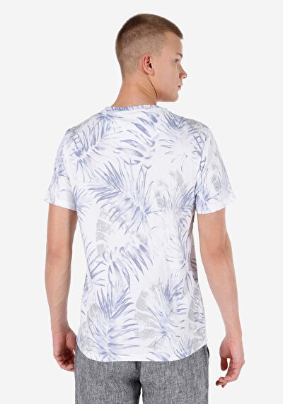 Afficher les détails de T-shirt À Manches Courtes Bleu Regular Fit Imprimé Homme