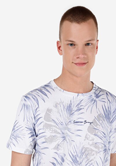 Afficher les détails de T-shirt À Manches Courtes Bleu Regular Fit Imprimé Homme