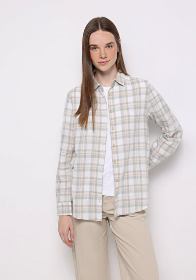 Image de Chemise À Manches Longues Vert Regular Fit Plaid Sergé Femme