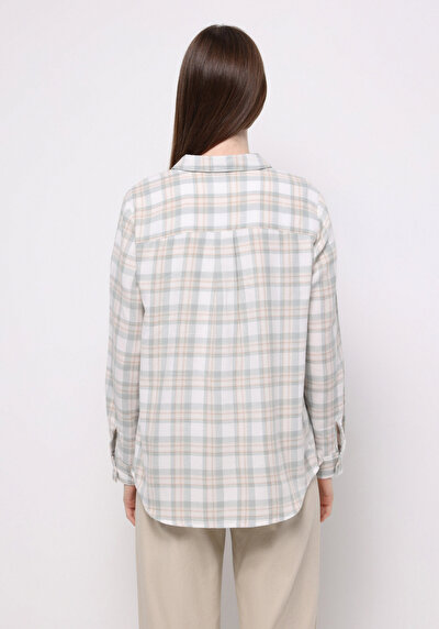 Image de Chemise À Manches Longues Vert Regular Fit Plaid Sergé Femme