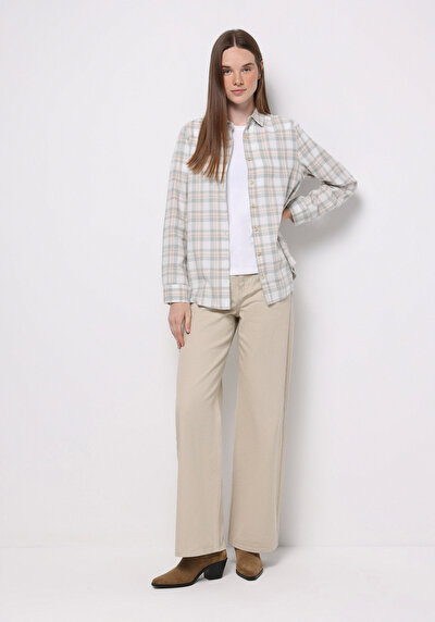 Image de Chemise À Manches Longues Vert Regular Fit Plaid Sergé Femme