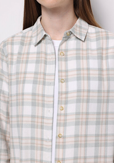 Image de Chemise À Manches Longues Vert Regular Fit Plaid Sergé Femme