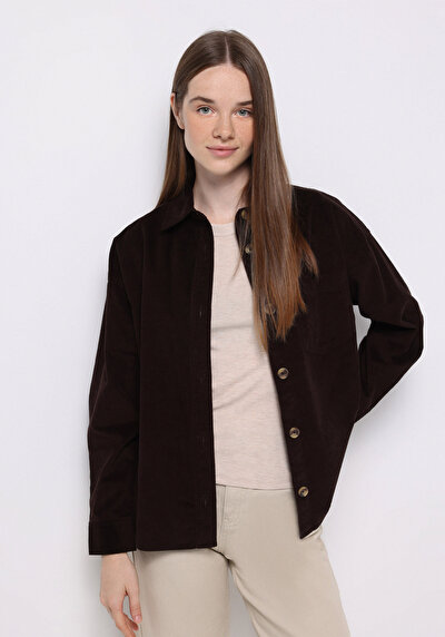 Image de Chemise À Manches Longues Marron Regular Fit Droit Velours Femme