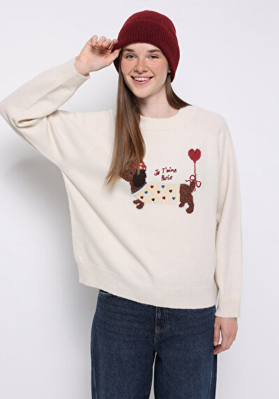 Image de Pull Ecru Relaxed Fit Manches Longues Femme