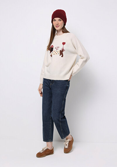Image de Pull Ecru Relaxed Fit Manches Longues Femme