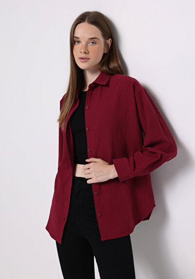 Image de Chemise À Manches Longues Bordeaux Relax Fit Droit Ratière Femme