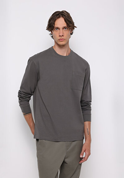 Afficher les détails de T-shirt À Manches Longues Gris Comfort Fit  Homme