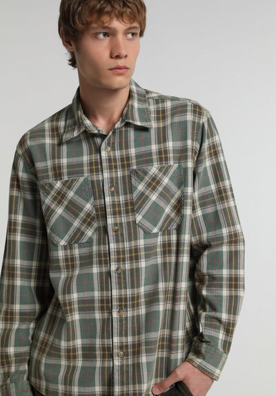 Image de Chemise À Manches Longues Vert Relaxed Fit Plaid Flanelle Homme