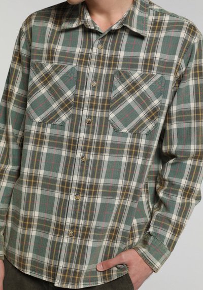 Image de Chemise À Manches Longues Vert Relaxed Fit Plaid Flanelle Homme