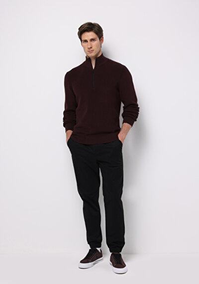 Afficher les détails de Pantalon Noir Lastikli Medium Rise En Sergé Cargo Fit Homme