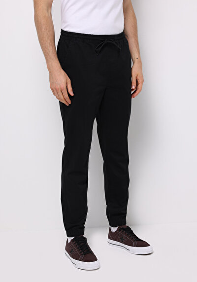 Afficher les détails de Pantalon Noir Lastikli Medium Rise En Sergé Cargo Fit Homme
