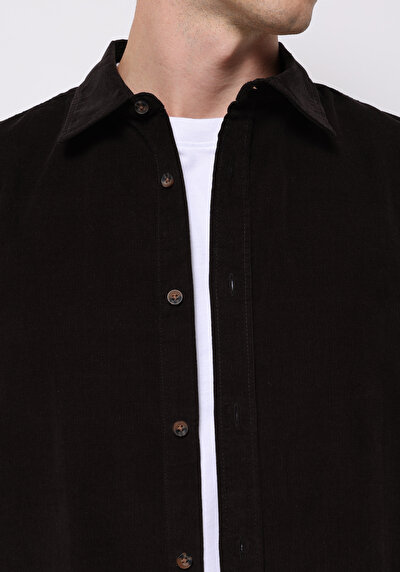 Afficher les détails de Chemise À Manches Longues Marron Regular Fit Droit Velours Homme