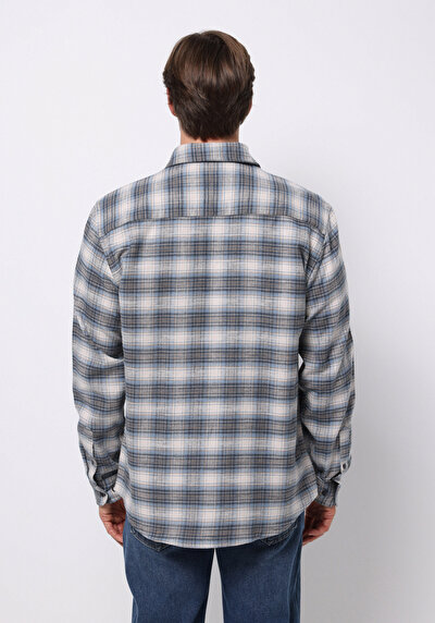 Image de Chemise À Manches Longues Bleu Regular Fit Plaid Sergé Homme