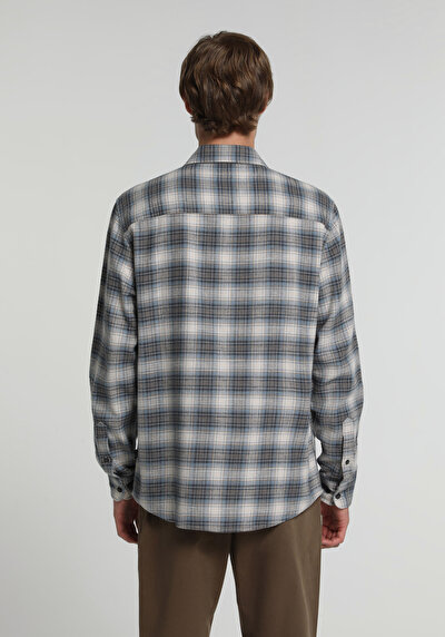 Image de Chemise À Manches Longues Bleu Regular Fit Plaid Sergé Homme