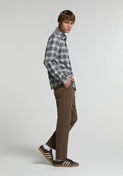 Image de Chemise À Manches Longues Bleu Regular Fit Plaid Sergé Homme