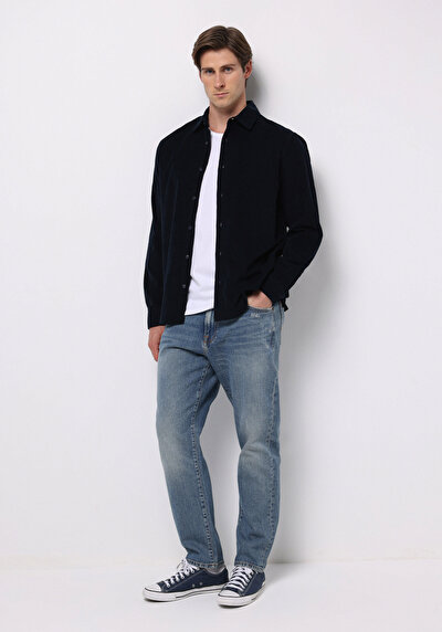 Image de Chemise À Manches Longues Marine Regular Fit Droit Gabardine Homme