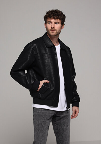 Image de Veste Pu Noir Regular Fit Homme