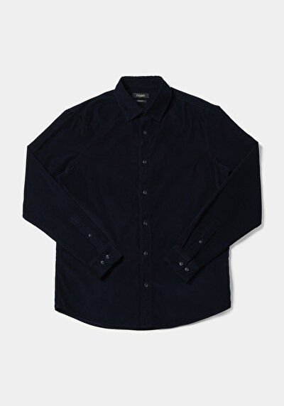 Image de Chemise À Manches Longues Marine Regular Fit Droit Gabardine Homme