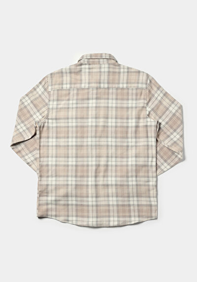 Afficher les détails de Chemise À Manches Longues Beige Regular Fit Plaid Sergé Homme