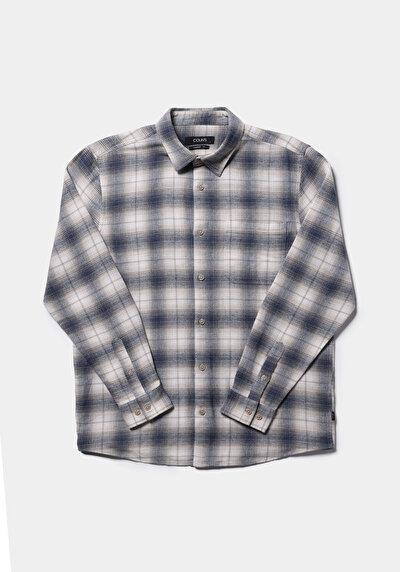 Image de Chemise À Manches Longues Bleu Comfort Fit Plaid Sergé Homme