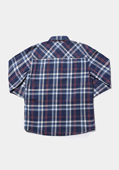 Image de Chemise À Manches Longues Bleu Regular Fit Plaid Sergé Homme