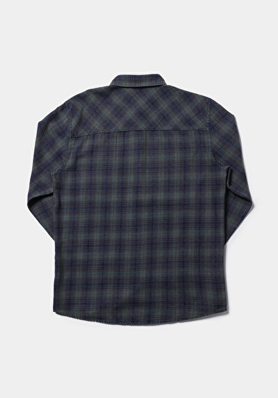 Afficher les détails de Chemise À Manches Longues Vert Regular Fit Plaid Sergé Homme