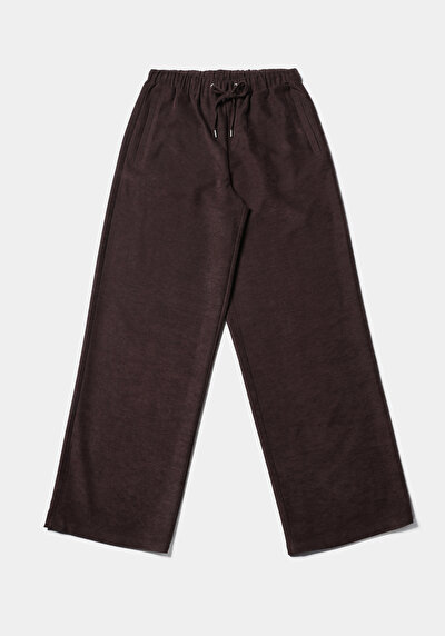 Afficher les détails de Pantalon Marron Wide Leg High Rise En Ratière Regular Fit Femme