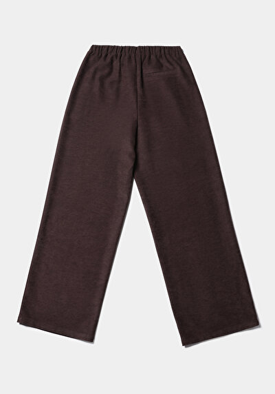 Afficher les détails de Pantalon Marron Wide Leg High Rise En Ratière Regular Fit Femme