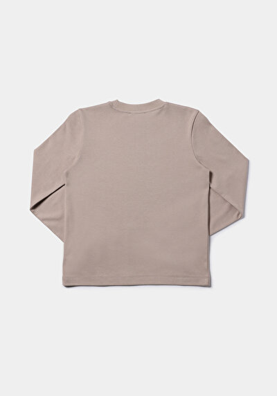 Afficher les détails de T-shirt À Manches Longues Beige Regular Fit  Femme