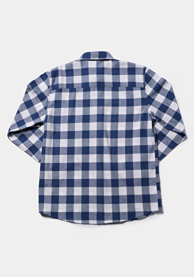 Image de Chemise À Manches Longues Bleu Regular Fit Carré Sergé Homme
