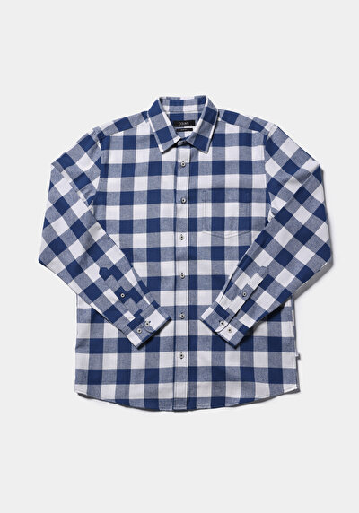 Image de Chemise À Manches Longues Bleu Regular Fit Carré Sergé Homme
