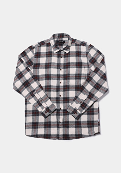Image de Chemise À Manches Longues Bordeaux Comfort Fit Plaid Sergé Homme