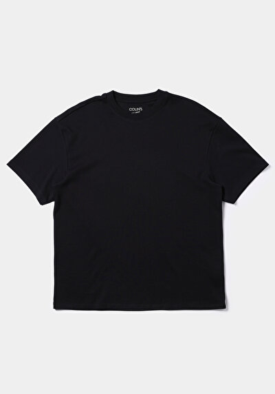 Image de T-shirt À Manches Courtes Noir Oversize Fit Droit Homme