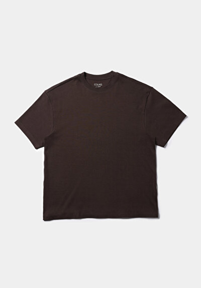 Image de T-shirt À Manches Courtes Marron Oversize Fit Droit Homme