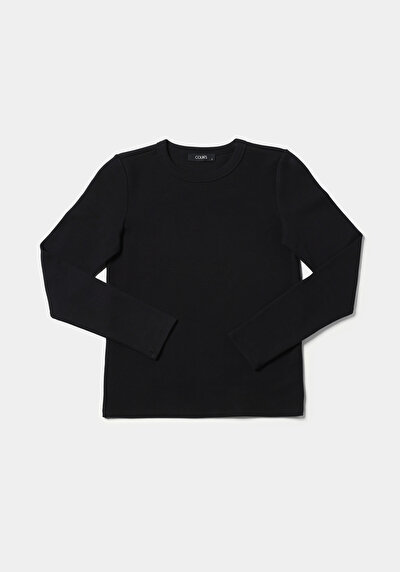 Afficher les détails de T-shirt À Manches Longues Noir Slim Fit  Femme