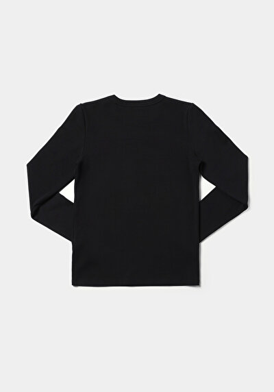Afficher les détails de T-shirt À Manches Longues Noir Slim Fit  Femme
