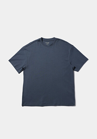 Image de T-shirt À Manches Courtes Bleu Oversize Fit Droit Homme