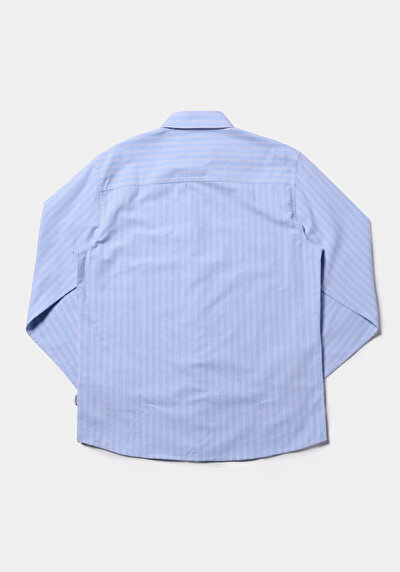 Image de Chemise À Manches Longues Bleu Regular Fit Rayé Oxford Homme