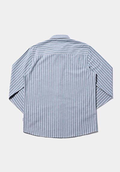 Afficher les détails de Chemise À Manches Longues Vert Regular Fit Rayé Oxford Homme