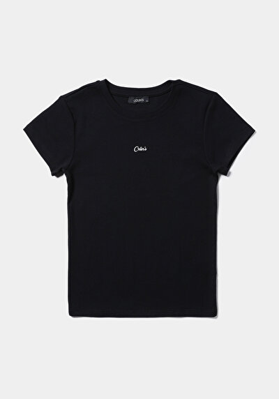 Image de T-shirt À Manches Courtes Noir Slim Fit Imprimé Femme