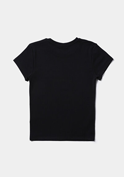 Afficher les détails de T-shirt À Manches Courtes Noir Slim Fit Imprimé Femme