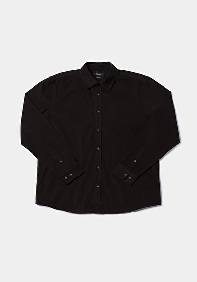 Afficher les détails de Chemise À Manches Longues Marron Regular Fit Droit Velours Homme