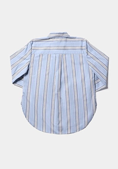 Afficher les détails de Chemise À Manches Longues Bleu Regular Fit Rayé Popeline Femme