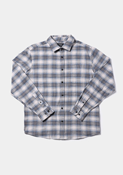 Image de Chemise À Manches Longues Bleu Regular Fit Plaid Sergé Homme