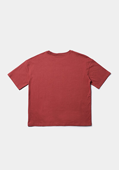 Afficher les détails de T-shirt À Manches Courtes Rouge Regular Fit Brodé Femme