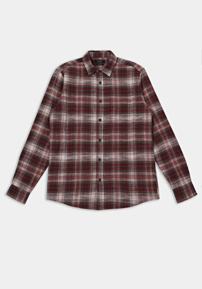 Image de Chemise À Manches Longues Bordeaux Regular Fit Plaid Sergé Homme