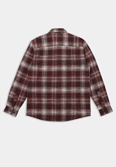 Image de Chemise À Manches Longues Bordeaux Regular Fit Plaid Sergé Homme