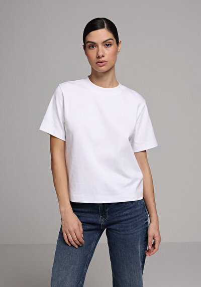 Image de T-shirt À Manches Courtes Blanc Boxy Fit Droit Femme