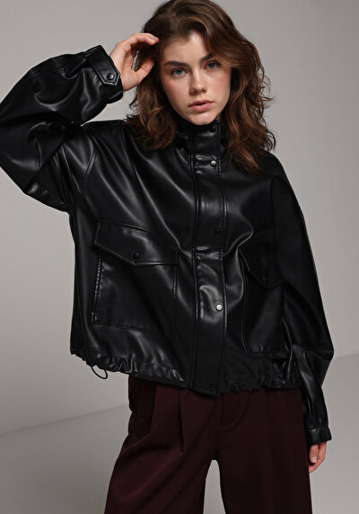 Image de Veste Pu Noir Manches Longues  Regular Fit Femme